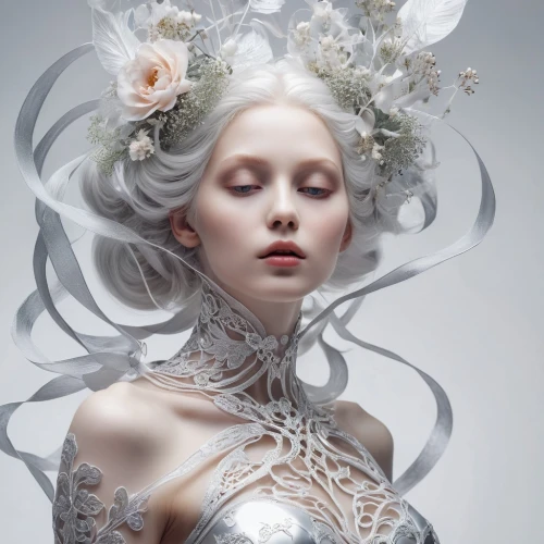 jingna,white rose snow queen,porcelain rose,the snow queen,faery,elven flower,filigree,white lady,fairy queen,faerie,white roses,white blossom,vespertine,unseelie,white rose,white silk,seelie,suit of the snow maiden,ice queen,peignoir,Photography,General,Realistic