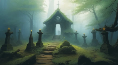 old graveyard,haunted cathedral,graveyards,graveyard,necropolis,burial ground,forest cemetery,cemetry,crypts,hall of the fallen,witch's house,cemetery,forest chapel,devilwood,witch house,sepulcher,tombstones,grave light,cemetary,waldgraves,Illustration,Realistic Fantasy,Realistic Fantasy 04