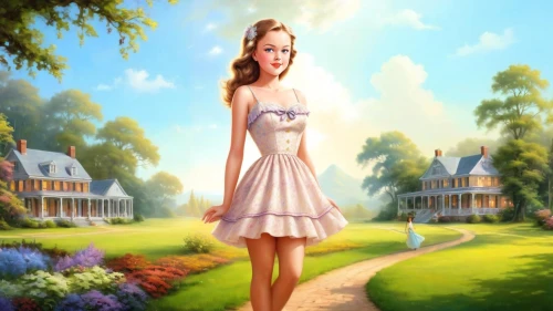 the girl in nightie,housemaid,girl in a long dress,dorthy,fairy tale character,stepford,country dress,housedress,fantasy picture,maxon,cute cartoon image,housekeeper,a girl in a dress,girl in a long,girl in the garden,girl walking away,dressup,fairyland,countrywoman,children's background