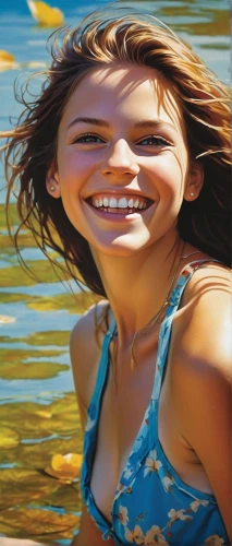 girl on the river,female swimmer,girl on the boat,underwater background,a girl's smile,girl with cereal bowl,photo painting,oil painting on canvas,swimmer,swimming people,aquiculture,the blonde in the river,girl with a dolphin,oil painting,photorealist,the girl's face,sonrisa,buoyant,pittura,waterkeeper,Illustration,Paper based,Paper Based 12