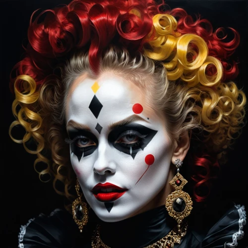 countess,queen of hearts,painted lady,madge,horror clown,kefka,harlequin,voodoo woman,klown,clown,rhps,amidala,face paint,greasepaint,digital painting,arlequin,puddin,gothic portrait,rasputina,madonna,Photography,General,Fantasy