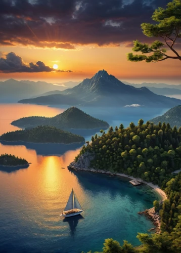 an island far away landscape,mountain and sea,boat landscape,world digital painting,greek islands,greek island,ionian sea,coastal landscape,beautiful landscape,landscape background,sea landscape,landscape with sea,the mediterranean sea,isole,java island,seascape,islands,marmaris,aegean sea,landscapes beautiful,Conceptual Art,Sci-Fi,Sci-Fi 20