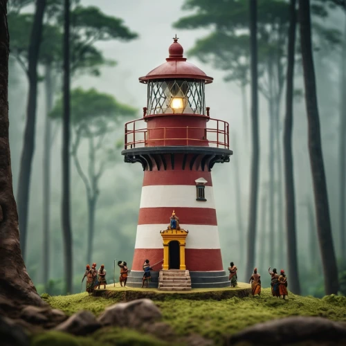 lighthouse,electric lighthouse,lighthouses,red lighthouse,petit minou lighthouse,light house,phare,point lighthouse torch,light station,lightkeeper,illuminated lantern,lightkeepers,miniature house,crisp point lighthouse,battery point lighthouse,farol,miniature figures,playmobil,3d render,diorama,Photography,General,Cinematic
