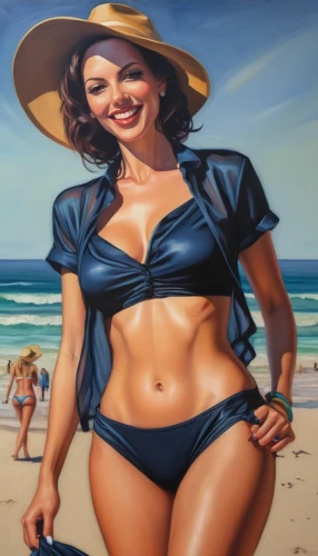 tretchikoff,retro pin up girl,beach background,pin-up girl,radebaugh,pin up girl,advertising figure,woman with ice-cream,oil painting,retro woman,airbrushing,retro pin up girls,oil painting on canvas,beachgoer,photorealist,painting technique,pin-up model,pin-up girls,jasinski,pin ups,Conceptual Art,Daily,Daily 15