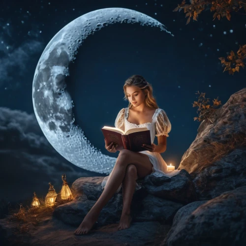 lectura,fantasy picture,little girl reading,storybook,sogni,magic book,spellbook,reading owl,read a book,moonlit night,girl studying,the night of kupala,reading,author,moon and star background,moonbeams,reading magnifying glass,book wallpaper,relaxing reading,storybooks,Photography,General,Fantasy