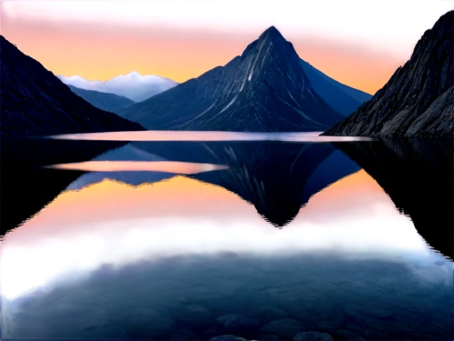 virtual landscape,glacial lake,hintersee,mountainlake,water scape,mountain lake,dusk background,waterscape,mirror water,fiords,fractal environment,alpine lake,evening lake,milford sound,mountain sunrise,overwater,reflections in water,dove lake,water reflection,reflection in water,Illustration,Abstract Fantasy,Abstract Fantasy 08