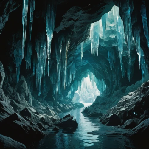 ice cave,blue cave,blue caves,the blue caves,icewind,jotunheim,underdark,tunheim,cavern,cave,the glacier,erebor,caverns,ice castle,ice planet,glacier,caves,ice landscape,crevassed,brygada,Illustration,Realistic Fantasy,Realistic Fantasy 29