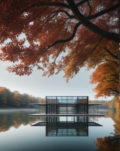 house with lake,house by the water,mies,golden pavilion,autumn in japan,boathouse,mirror house,bunshaft,japan landscape,the golden pavilion,beautiful japan,boat house,floating stage,summer house,autumn scenery,floating over lake,forest lake,japon,archidaily,houseboat,Photography,Fashion Photography,Fashion Photography 23
