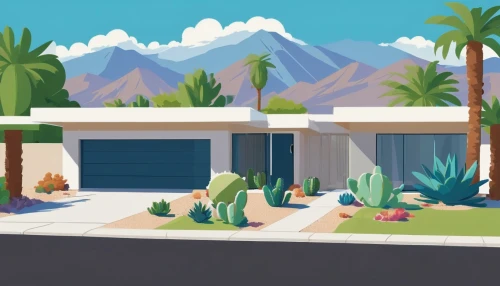 palm springs,mid century house,cacti,cactuses,suburbs,bungalows,lowpoly,mid century modern,palmtrees,palms,palm trees,palm forest,home landscape,desert plants,landscaping,driveways,virtual landscape,xeriscaping,midcentury,desert landscape,Unique,Pixel,Pixel 02