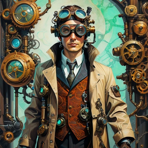 steampunk,clockmaker,watchmaker,steampunk gears,steamboy,cryptologist,sci fiction illustration,clockwork,cryptographer,spinmeister,horologist,mechana,mechanician,industrialist,grandiloquence,transistor,artificer,optician,biologist,spymaster,Conceptual Art,Sci-Fi,Sci-Fi 05
