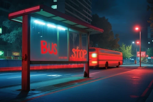 bus stop,busstop,red bus,taxi stand,retro diner,nighthawks,illuminated advertising,red light,gas station,electric gas station,bus shelters,stop light,stoplights,city bus,streetcorner,bus,e-gas station,petrol pump,night scene,redlight,Photography,General,Realistic
