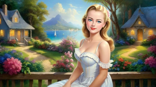 housemaid,connie stevens - female,pin-up girl,dorthy,landscape background,retro pin up girl,pin up girl,blonde woman,fantasy picture,photo painting,marylin monroe,fairy tale character,chambermaid,marilynne,marylyn monroe - female,love background,pin ups,southern belle,marilyn monroe,housekeeper