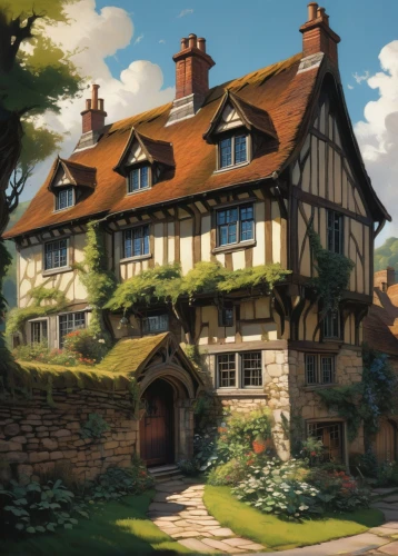 maplecroft,crooked house,highstein,knight village,witch's house,ludgrove,shire,half-timbered house,dursley,thatched,country cottage,auberge,houses clipart,thatched cottage,country house,maisons,gables,dreamhouse,traditional house,ancient house,Conceptual Art,Oil color,Oil Color 04