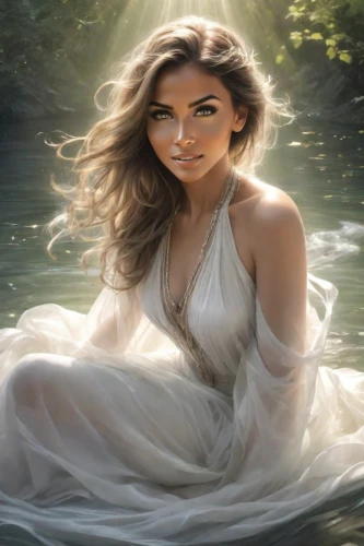 the blonde in the river,girl on the river,celtic woman,margairaz,margaery,water nymph,world digital painting,galadriel,fantasy picture,fantasy portrait,naiad,amphitrite,romantic portrait,mystical portrait of a girl,nawal,melian,fantasy art,faerie,kupala,donsky,Photography,Realistic