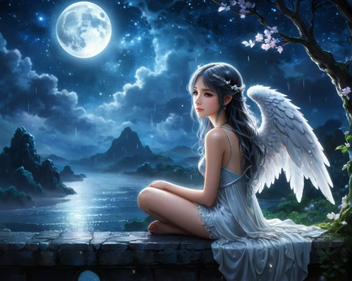 fantasy picture,angel girl,moonchild,faerie,angel wings,dark angel,fantasy art,love angel,the night of kupala,moonbeams,angel wing,faery,selene,blue moon rose,black angel,moonbeam,blue moon,moonlit night,moonlighted,angele,Conceptual Art,Fantasy,Fantasy 30