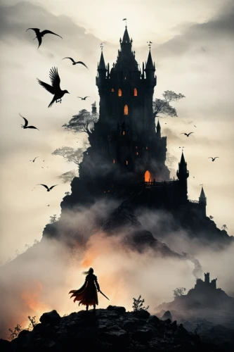 ghost castle,castle of the corvin,house silhouette,halloween background,castlevania,witch's house,ravenloft,witch house,haunted castle,fantasy picture,halloween silhouettes,halloween wallpaper,houses silhouette,fairy chimney,knight's castle,fantasy landscape,castle,eyrie,fairy tale castle,castles,Photography,Black and white photography,Black and White Photography 01