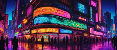 cyberpunk,colorful city,cybercity,neons,neon sign,shinjuku,neon coffee,neon light,cyberscene,neon,cybertown,tokyo city,tokyo,kabukicho,neon drinks,kabukiman,cityscape,neon lights,neon arrows,metropolis,Illustration,Abstract Fantasy,Abstract Fantasy 09