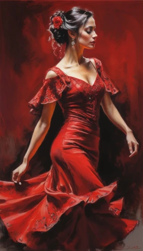 flamenca,flamenco,pasodoble,man in red dress,lady in red,red gown,danseuse,habanera,danza,contradanza,danses,carmen,bailar,viveros,art painting,oil painting,oil painting on canvas,dancer,vermelho,italian painter,Conceptual Art,Oil color,Oil Color 09