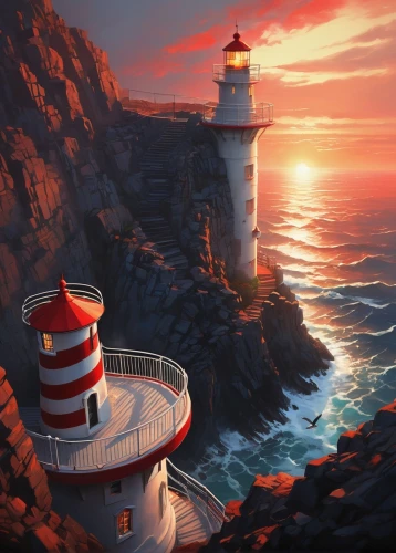 red lighthouse,lighthouse,petit minou lighthouse,lighthouses,light house,electric lighthouse,phare,light station,point lighthouse torch,world digital painting,crisp point lighthouse,lightkeeper,red cliff,cartoon video game background,windows wallpaper,farol,battery point lighthouse,cliffside,ouessant,lambrook,Conceptual Art,Fantasy,Fantasy 19