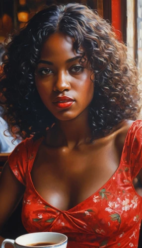 coffy,woman at cafe,toccara,woman drinking coffee,african american woman,beautiful african american women,oil painting on canvas,african woman,thandie,photorealist,black woman,oil painting,coffee background,angolan,black women,girl with cereal bowl,monifa,azilah,womanism,koffee,Conceptual Art,Daily,Daily 32