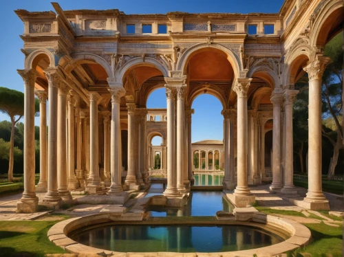 marble palace,temple of diana,water palace,palladian,colonnades,orangerie,columns,roman temple,pillars,pergola,archly,neoclassical,roman ruins,palladianism,palatino,neoclassicism,palladio,giarratano,panagora,peristyle,Art,Classical Oil Painting,Classical Oil Painting 33
