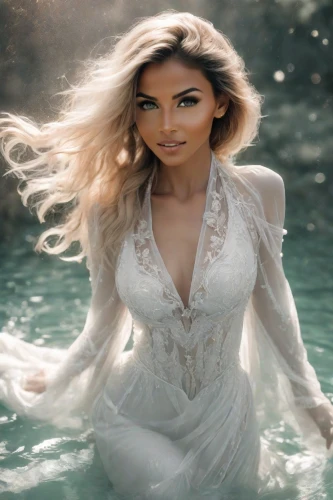 the blonde in the river,photoshoot with water,galadriel,kirstin,margairaz,ice princess,ice queen,zhawn,in water,enchanted,singular,azilah,hadise,melian,the snow queen,loboda,lycia,perrie,enchanting,celtic woman,Photography,Realistic