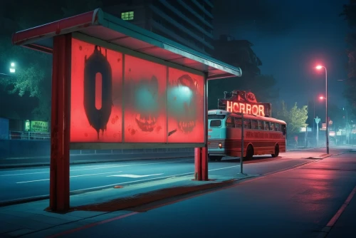 bus stop,red bus,bus shelters,london bus,busstop,retro diner,trolley bus,routemasters,streetcars,street car,city bus,illuminated advertising,streetcar,routemaster,red bench,tramways,nighthawks,night scene,bus,trams,Photography,General,Realistic