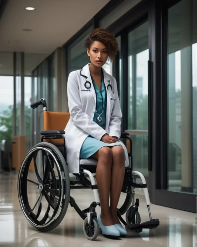 female doctor,wheel chair,wheelchair,floating wheelchair,prosthetist,wheelchairs,orthopedics,mccoughtry,reprehensibility,female nurse,disabilities,girl with a wheel,hospitalizing,paraplegics,ambulant,docteur,abled,orthopedists,orthopedist,lady medic,Conceptual Art,Oil color,Oil Color 11