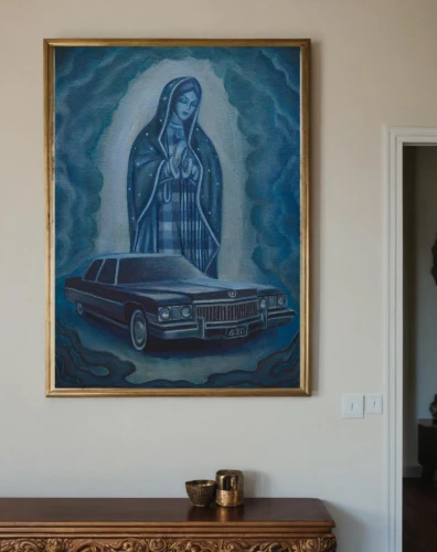 corvair,interior decor,the annunciation,annunciation,eggleston,automobilia,mother mary,wall decor,nytphotos,bohemian art,mousseau,chicanas,chicanos,the prophet mary,art deco woman,interior decoration,anteroom,indigenous painting,art deco frame,sacred art