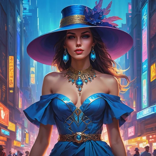 blue enchantress,caitlyn,liliana,fantasy woman,contessa,masquerade,fantasy portrait,fantasy picture,the hat-female,the hat of the woman,kittani,fantasy art,esmeralda,femme fatale,sorceress,jarlaxle,belle,venetian,megara,game illustration,Photography,General,Realistic