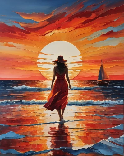 oil painting on canvas,sun and sea,oil painting,scarlet sail,sunset,vettriano,dubbeldam,sundancer,woman silhouette,art painting,man at the sea,red sun,sun,coast sunset,flamenca,oil on canvas,sol,red sail,girl on the boat,setting sun,Photography,Fashion Photography,Fashion Photography 08