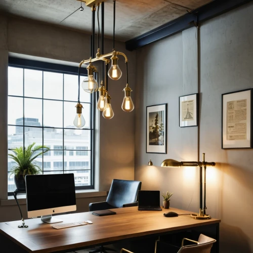 creative office,working space,table lamps,hanging lamp,workspaces,furnished office,wall lamp,table lamp,desk lamp,scandinavian style,modern office,contemporary decor,modern decor,work space,luminaires,bureaux,interior decor,consulting room,hanging light,interior decoration,Photography,General,Realistic