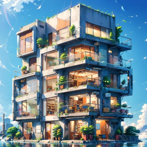 sky apartment,apartment building,cubic house,apartment block,multistorey,apartments,microdistrict,an apartment,apartment house,apartment complex,residential tower,antilla,condos,electrohome,multifamily,building honeycomb,multistory,modern architecture,megapolis,shared apartment,Anime,Anime,Realistic