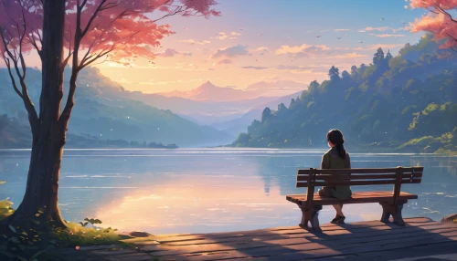 landscape background,wooden bench,park bench,autumn background,summer evening,romantic scene,bench,one autumn afternoon,serenity,quietude,world digital painting,evening lake,autumn idyll,autumn scenery,serene,scenery,idyll,autumn songs,forest lake,nature background,Photography,General,Natural
