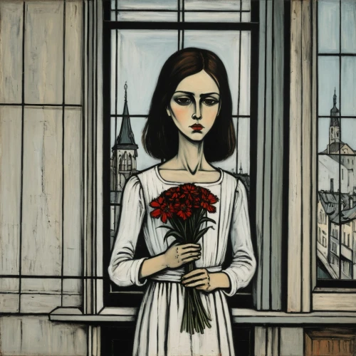 nancy,quirine,sokurov,cosette,rosaline,holding flowers,bovary,baroness,french valentine,bellocchio,marguerite,behenna,romantic rose,tomie,nessarose,therese,anne,gangloff,with roses,satrapi,Art,Artistic Painting,Artistic Painting 01