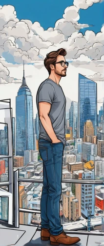 pixton,salesforce,skydeck,bizinsider,skyscraping,skycraper,above the city,on the roof,megapolis,tall buildings,maintainer,supertall,skylines,standing man,rooftop,giantess,background image,tall man,window washer,shopify,Illustration,Black and White,Black and White 05