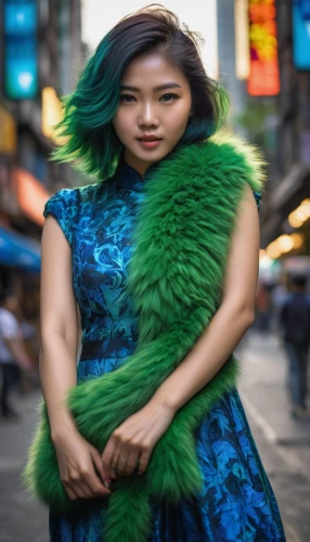 bjork,vietnamese woman,asian woman,green dress,teal blue asia,asian costume,fairy peacock,japanese woman,turquoise wool,sonika,chryste,superorganism,mongolian girl,blue peacock,peacock,asian vision,homogenic,greensleeves,in green,asian culture,Photography,General,Natural
