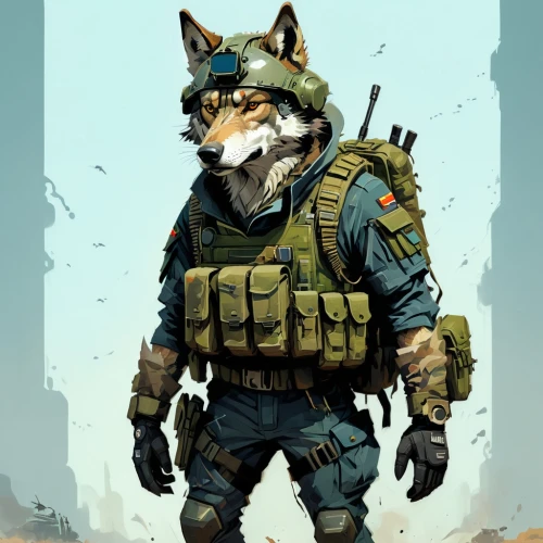 jackal,foxhound,mercenary,shibergan,wolstein,civilian,desert fox,postapocalyptic,infantry,coyote,war veteran,wild dog,sergeant,rocket raccoon,wolf,foxman,mercenaries,militate,spetsnaz,recruit,Conceptual Art,Sci-Fi,Sci-Fi 01