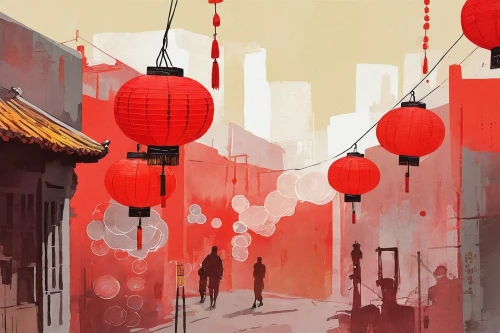 lanterns,red lantern,chinatown,hutong,red balloons,red balloon,pallonji,qibao,japanese paper lanterns,chinatowns,shangai,world digital painting,mid-autumn festival,shuozhou,red place,swatow,chaozhou,shanghainese,haiping,youliang,Conceptual Art,Oil color,Oil Color 02