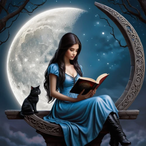 fantasy picture,storybook,spellbook,fairy tale character,selene,magick,bewitching,moonshadow,fairytales,storybook character,fantasy art,blue moon rose,bewitch,authoress,fairy tale,moonbeam,moonbeams,bluestocking,moonlit night,sorceresses,Conceptual Art,Fantasy,Fantasy 30