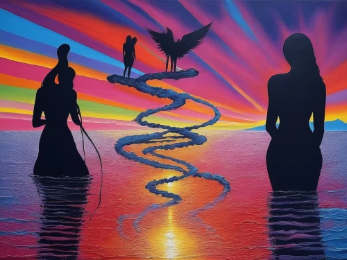dna helix,colorful spiral,psychosynthesis,lateralus,neon body painting,spiral art,dmt,dna,symbioses,priestesses,shamanic,mythography,ayahuasca,oil painting on canvas,dubbeldam,energies,spiral background,boho art,entheogens,imaginacion,Illustration,Realistic Fantasy,Realistic Fantasy 25