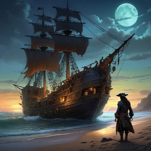 pirate ship,galleon,pirate treasure,doubloons,plundering,sea sailing ship,piracies,sailing ship,pirate,piratical,sail ship,gangplank,pirating,merchantman,caravel,privateers,merchantmen,piratas,pirates,barbossa,Conceptual Art,Fantasy,Fantasy 18
