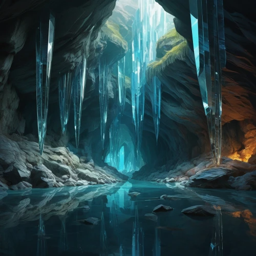 ice cave,jotunheim,blue cave,ice landscape,blue caves,icefalls,icewind,ice castle,tunheim,cavern,the blue caves,cave,caverns,the glacier,caves,glacier,cave on the water,icefall,erebor,crevassed,Illustration,Realistic Fantasy,Realistic Fantasy 28