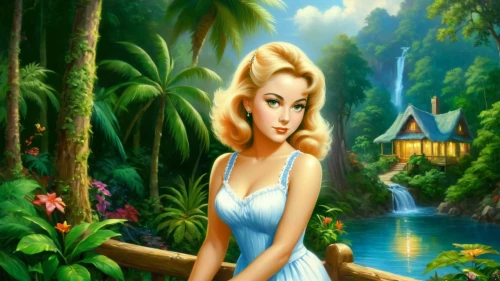 background ivy,the blonde in the river,connie stevens - female,tinkerbell,thumbelina,pin ups,pin-up girl,mamie van doren,jasmine,forest background,landscape background,retro pin up girl,dorthy,background image,pin up girl,fairy tale character,pin-up model,hawaiiana,nature background,tink