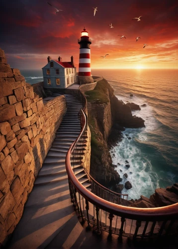 lighthouse,lighthouses,red lighthouse,petit minou lighthouse,light house,electric lighthouse,phare,winding steps,fantasy picture,ouessant,photo manipulation,lightkeeper,south stack,windows wallpaper,point lighthouse torch,fantasy landscape,guiding light,full hd wallpaper,light station,photomanipulation,Unique,3D,Toy