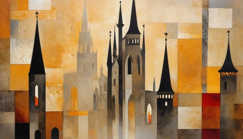 spires,gaudi,cityscape,art deco background,reichstadt,metropolis,city scape,skyscrapers,urban towers,city skyline,sagrada,art deco,steeples,city buildings,spire,cityscapes,minarets,coruscant,cathedrals,tirith,Art,Artistic Painting,Artistic Painting 46
