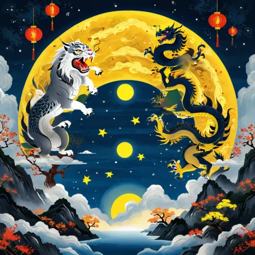 wolong,mid-autumn festival,moondragon,inuyasha,epoxi,shenlong,taoism,qilin,two wolves,white wolves,howling wolf,amaterasu,wuzhong,golden dragon,pangu,jiwan,magan,daojin,rongfeng,okami,Conceptual Art,Daily,Daily 33