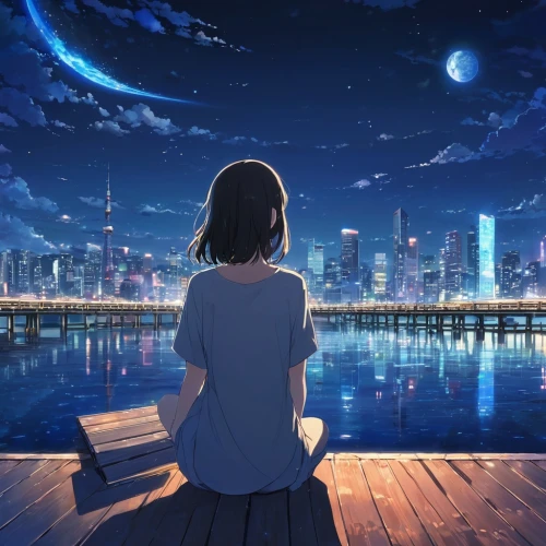 clear night,tanabata,night sky,starry sky,city at night,himawari,the night sky,moon and star background,hikari,city lights,kawamori,nightsky,dream world,night scene,tiribocchi,nightscape,nuit,night image,nacht,tsukiko,Illustration,Japanese style,Japanese Style 04