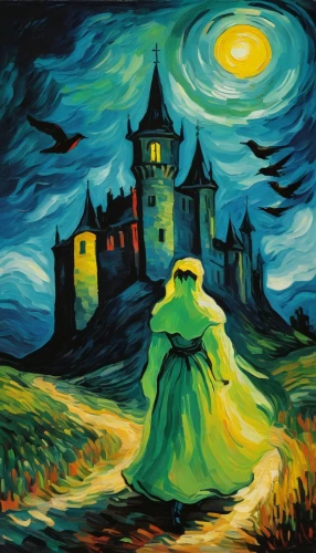 haunted castle,schierstein,ghost castle,church painting,halloween background,art painting,the haunted house,fantasy picture,eltz,magistra,pittura,knight's castle,children's background,post impressionism,fabric painting,schierholtz,castle of the corvin,khokhloma painting,ravenstein,witch's house,Art,Artistic Painting,Artistic Painting 37