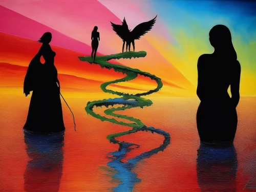 qabalah,priestesses,sorceresses,mythography,the mystical path,women silhouettes,symbioses,shamanic,lateralus,transmigration,symbolists,mermaid silhouette,spiral background,shamanism,dna helix,mediumship,skyclad,mythographers,spiral art,woman silhouette,Illustration,Abstract Fantasy,Abstract Fantasy 01
